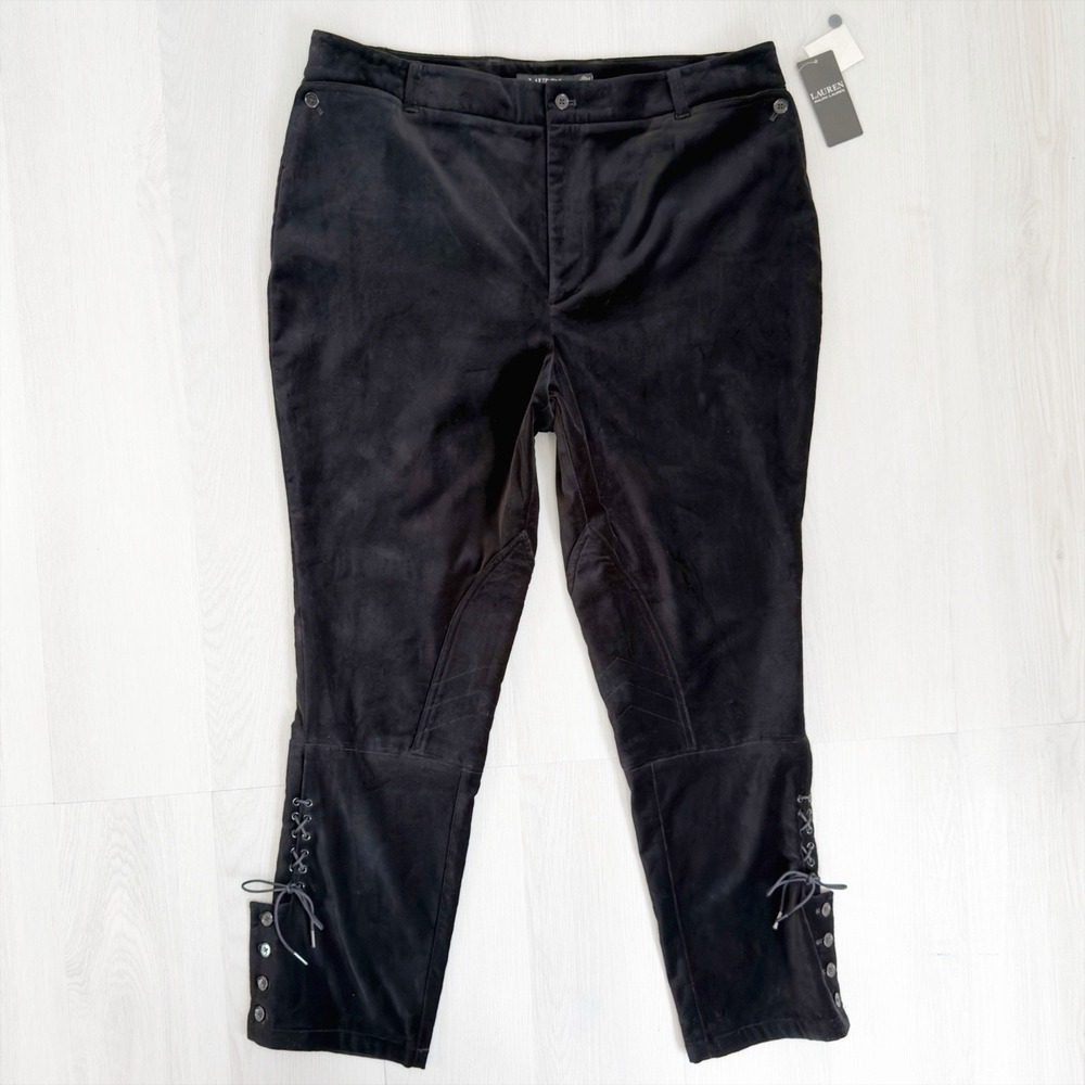 NEW Lauren Ralph Lauren Pants Womens 16 Black Velvet Riding Jodhpurs Equestrian